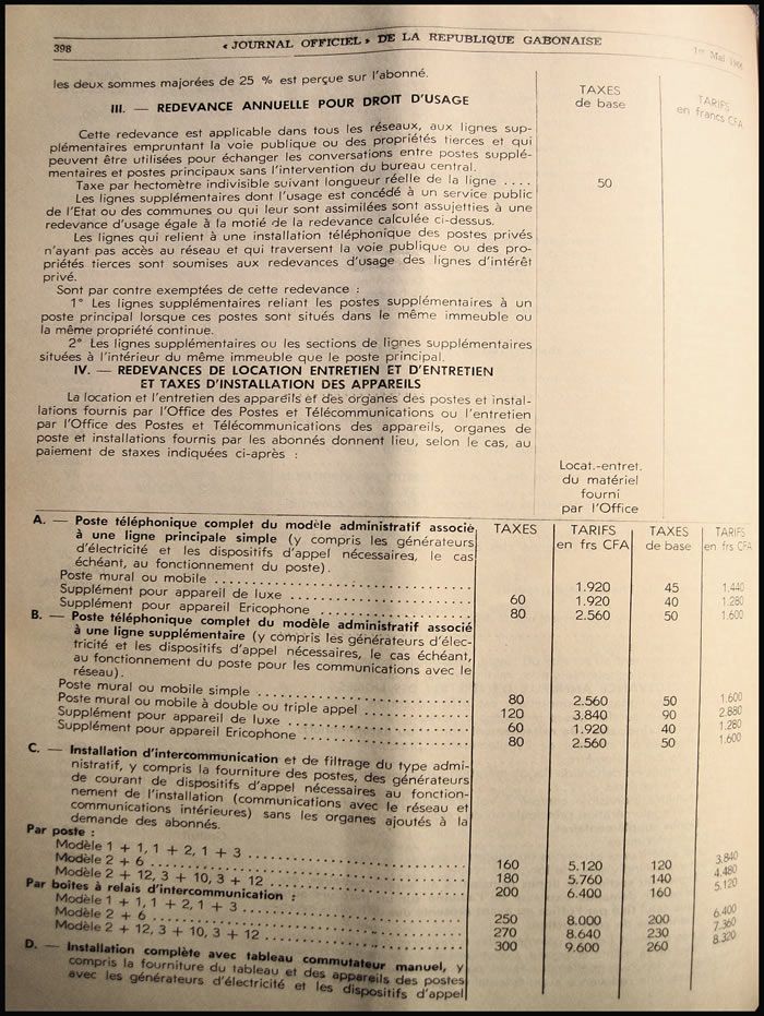 tarif postal du Gabon 1er mars 1966 page 9
