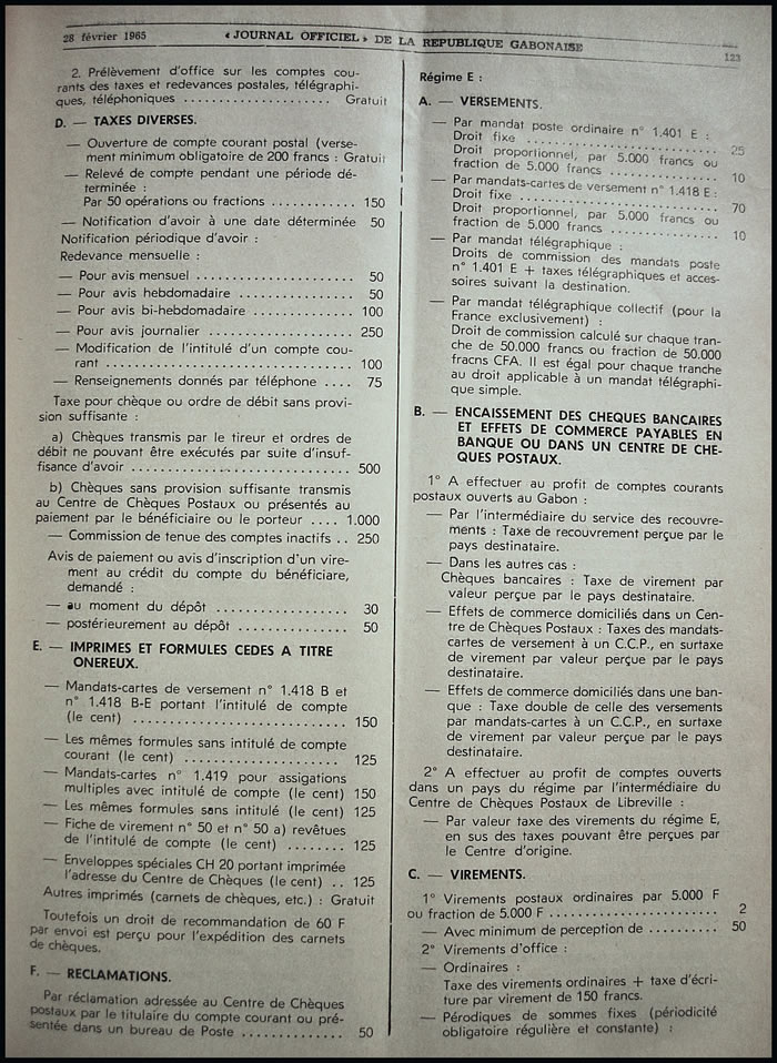 Tarif postal du Gabon du 26 septembre 1966 tarif intérieur page 5