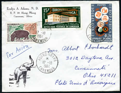 Timbres Europafrique du Cameroun sur lettre