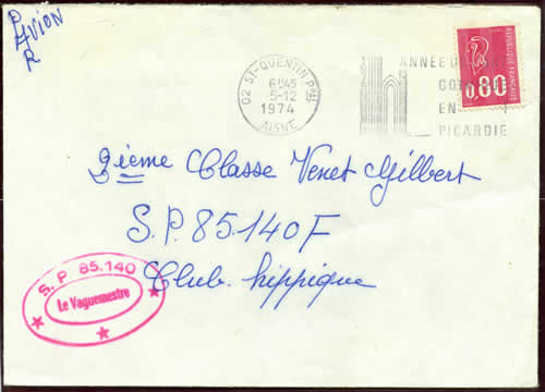 Lettre de France avec cachet de SP apposé en arrivée