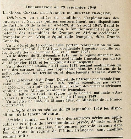 arrêté surtaxes aériennes 1/11/49 pour l'UF