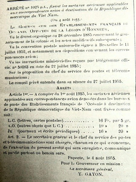 surtaxe aérienne vers le Nord-Viêt-Nam