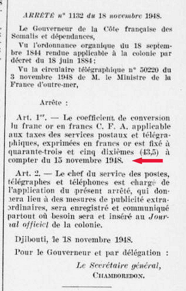 Conversion francs-or francs CFA septembre 1948