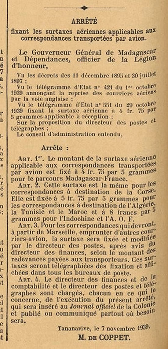 Surtaxes aériennes 7/11/39