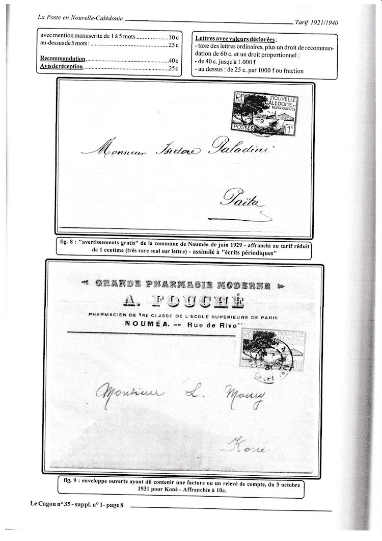 Tarifs postaux Nouvelle-Calédonie 1921-1940  page 8a