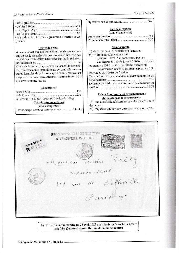Tarifs postaux Nouvelle-Calédonie 1921-1940 page 12a