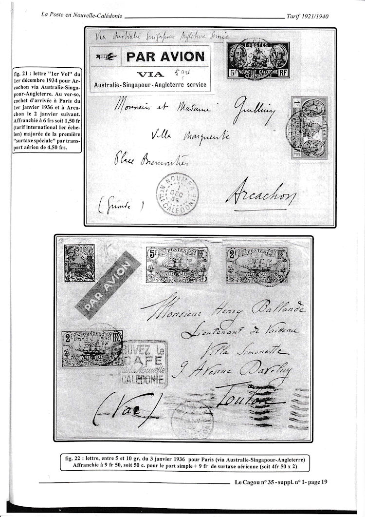 Tarifs postaux Nouvelle-Calédonie 1921-1940 page 19a