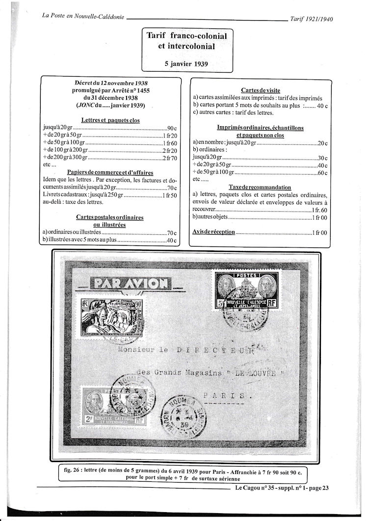 Tarifs postaux Nouvelle-Calédonie 1921-1940 page 23a