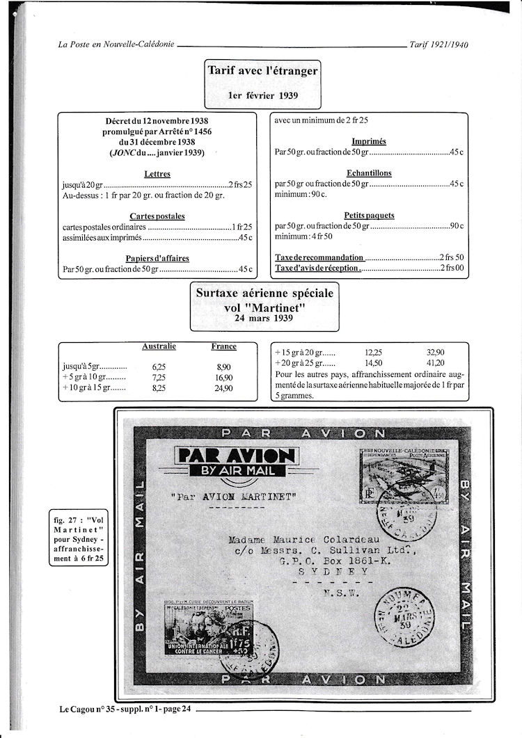 Tarifs postaux Nouvelle-Calédonie 1921-1940 page 24a