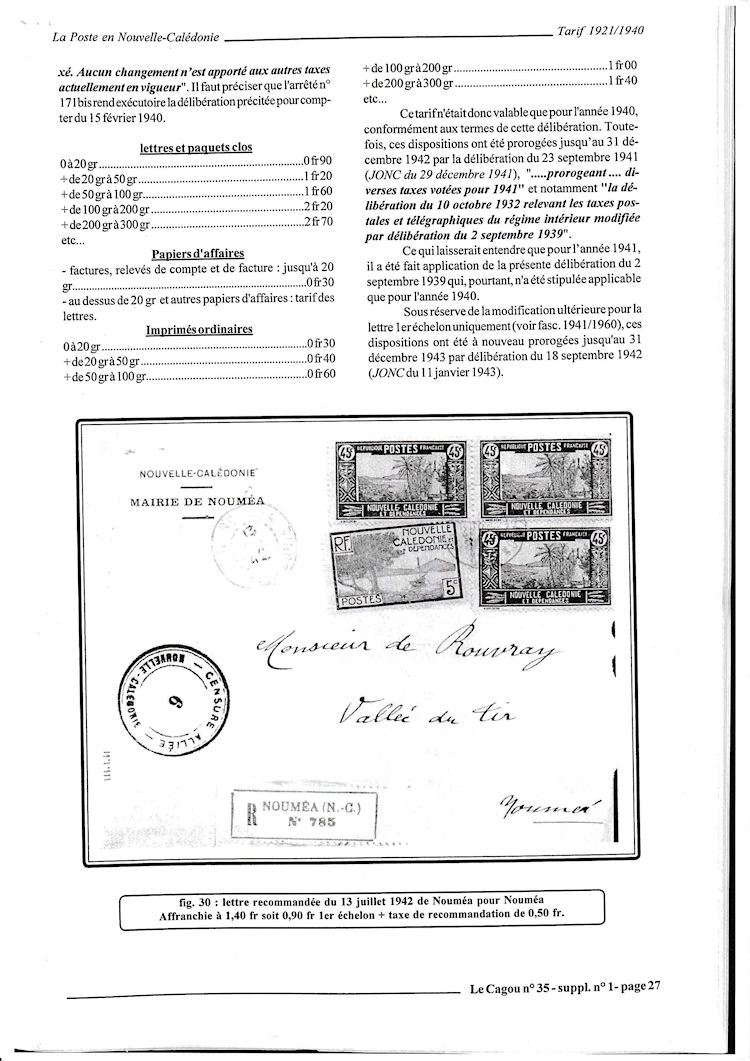 Tarifs postaux Nouvelle-Calédonie 1921-1940 page 27a