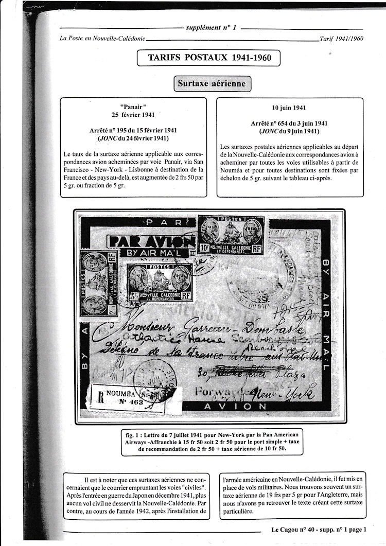 Tarif postal de Nouvelle-caledonie 1941-1960 page1a