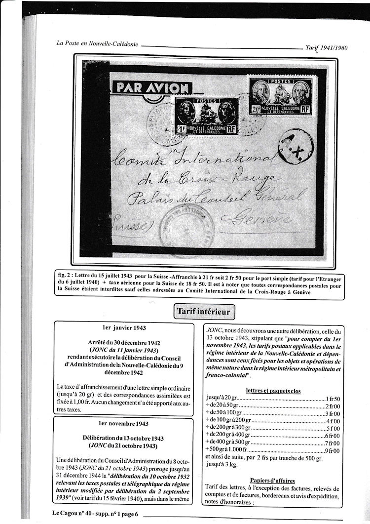 Tarifs postaux de Nouvelle-Caledonie 1941 -1960 page 6a