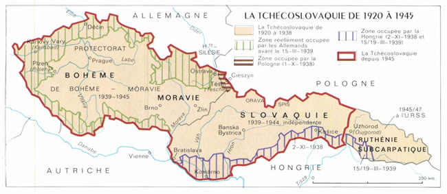 Carte Tchécoslovaquie-1938-45