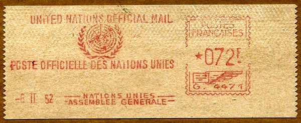 EMA bureau temporaire ONU Paris 1952 sur étiquette