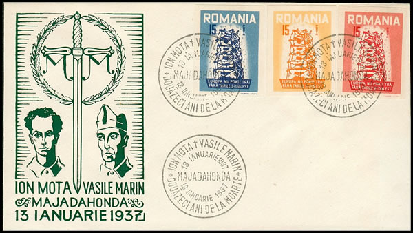 FDC pseudo-timbres Europa de roumanie 1957