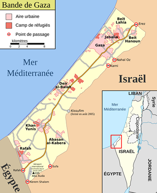 Carte détaillée bande de Gaza