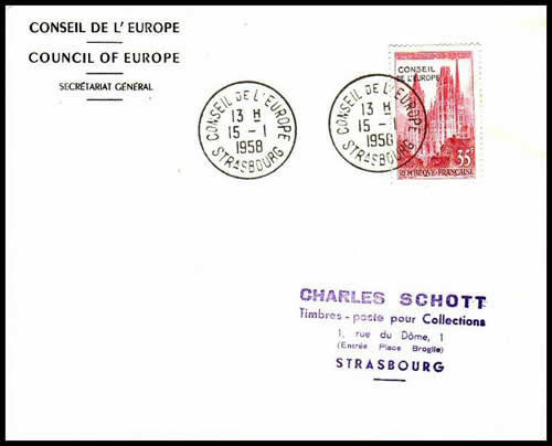 Timbre-à date Conseil de l'Europe type 5 1er jour