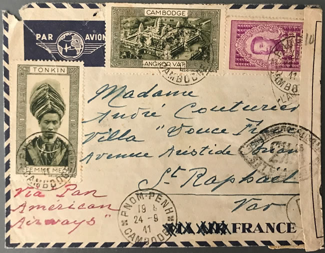 Vignette timbre-souvenir d'Indochine sur lettre