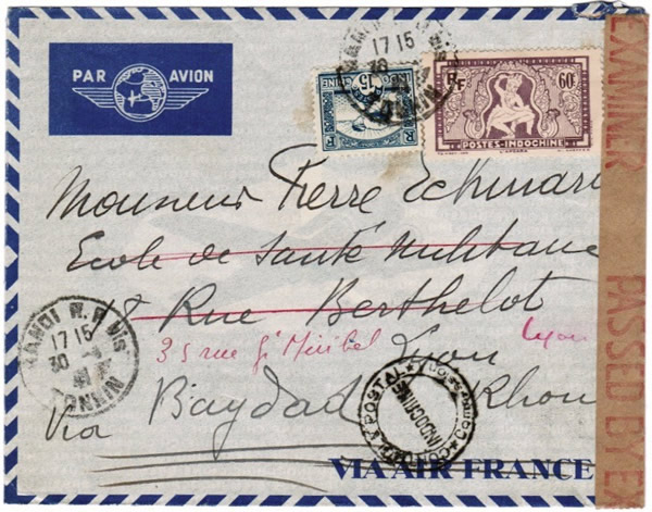 Lettre avec cachet double cercle de la Commission de censure A de Hanoi