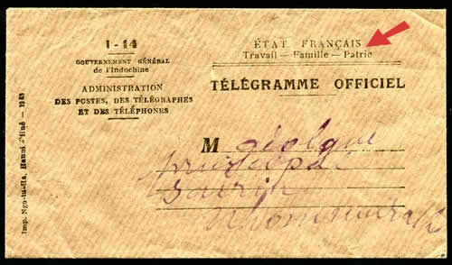 telegramme a entête de l'Etat Français en Indochine