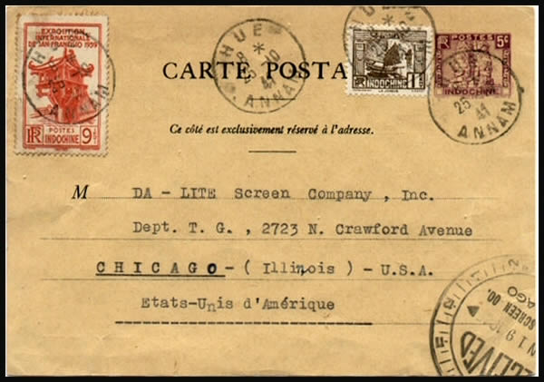 CP entier postal à 5cts pour les USA