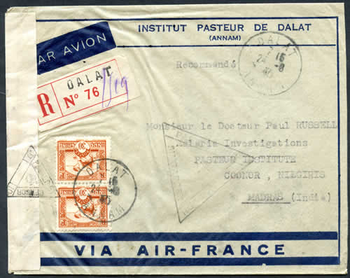 Lettre de dalat à Madras via Singapour