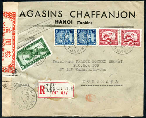 Lettre recommandée de Hanoi pour Yokohama 1942