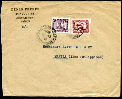 Lettre Saigon Manille décembre 1940