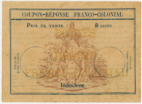 Coupon-réponse franco-colonial d'Indochine à 8 cts