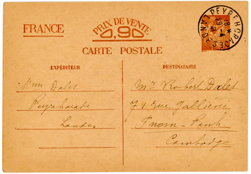 Carte Interzones des Landes pour le Cabodge avril 1941