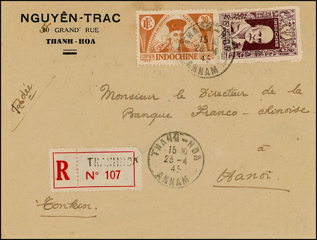 Lettre recommandée d'Annam pendant le gouvernement japonais