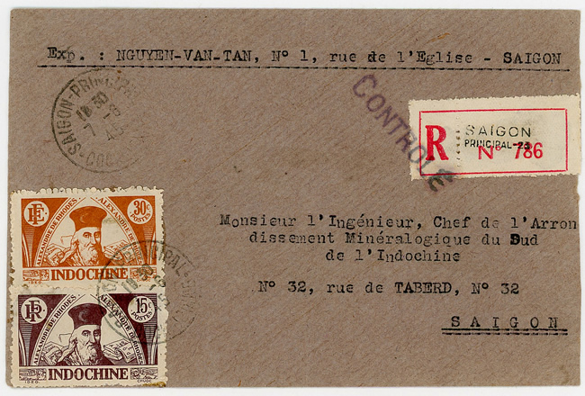 Lettre recommandée de Saigon 7-6-45