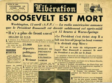 Journala annonçant la mort de Roosevelt