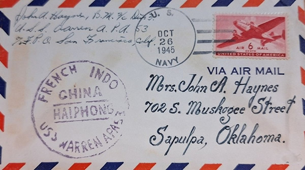 Lettre d'un marin US à haiphong en octobre 1945