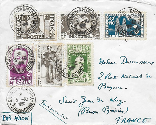 1er courrier civil transporté par avion militaire au départ de Saigon 5-10-45