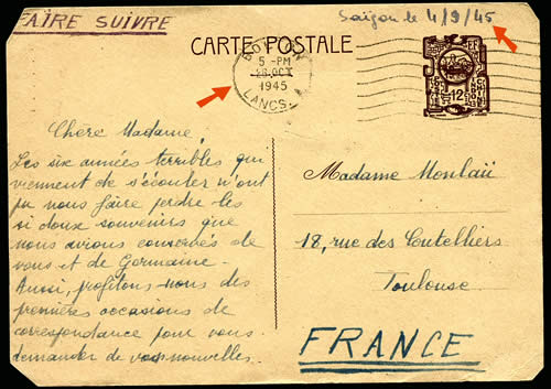 Entier 12 cts vers Toulouse via Londres