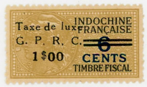 timbre fiscal indochinois surchhargé GPRC 1$