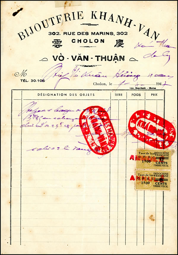 Facture avec 2 timbres-taxe GRPC à 1$