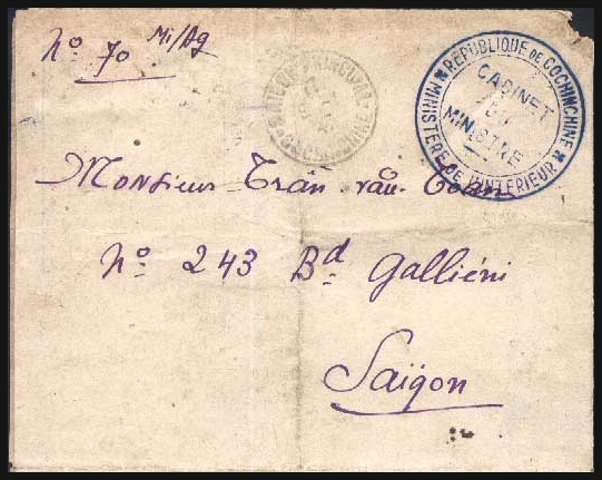 Lettre en franchis erépublique de Cochinchine