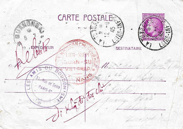 CP avec cachet de la mission de liaison franco-vietminh à Danang