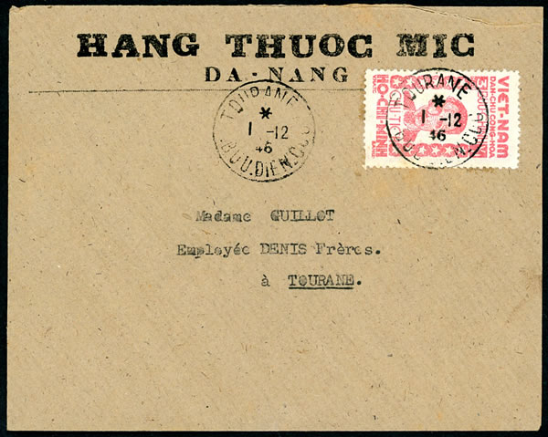 Lettre affranchie à 3hao Ho Chi Minh décembre 1946