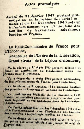 Rapatriement des travailleurs indochinois