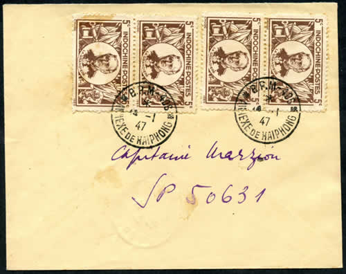 Cachet de l'annexe de Haiphong sur timbres indochinois