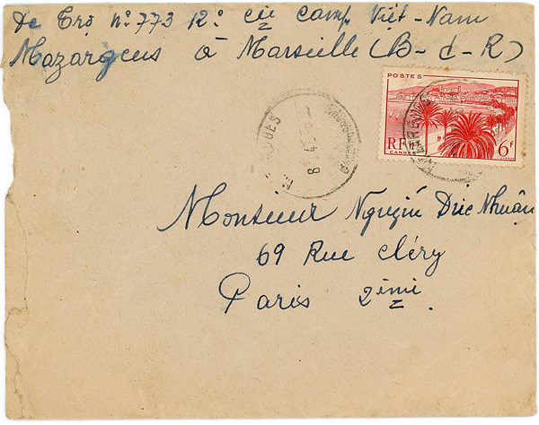 Lettre d'un Indochinois au camp Vietnam de Mazargue en attente de rapatriement