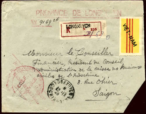 Vignette Vietnam sur lettre officielle de Longxuyen