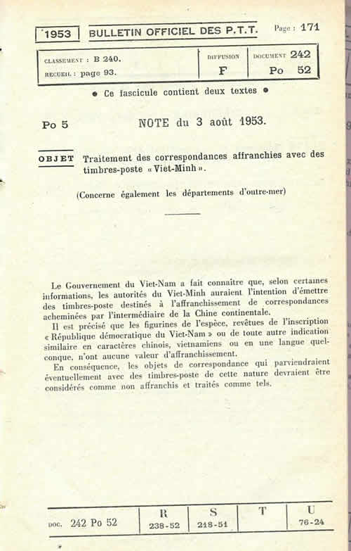 Note Po sur courrier vietminh