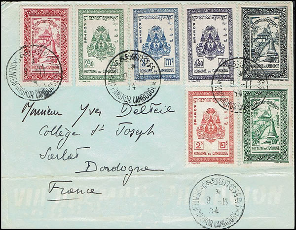 Lettre avec cachet manuel Angkor  type K1 1954