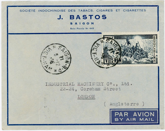 Lettre par avion pour le Royaume-Uni affranchie avec le 10$ exode 1956