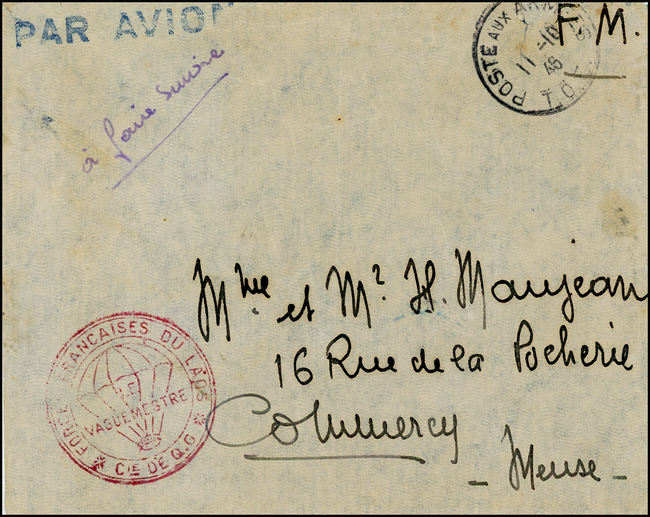 Lettre avec cachet des Forces Françaises au Laos 1946