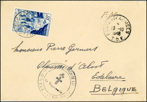 Lettre en franchise pour la Belgique avec affranchissement gratuit à 18f
